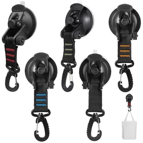 VireEyU - VireEyU Set de Ventouses pour Camping – 5 Crochets à Ventouse Robustes, Capacité de Charge Jusqu'à 10 kg, Multifonctions pour Voiture, Auvents, Camping-car, Tente, Voile d'Ombrage, Atelier