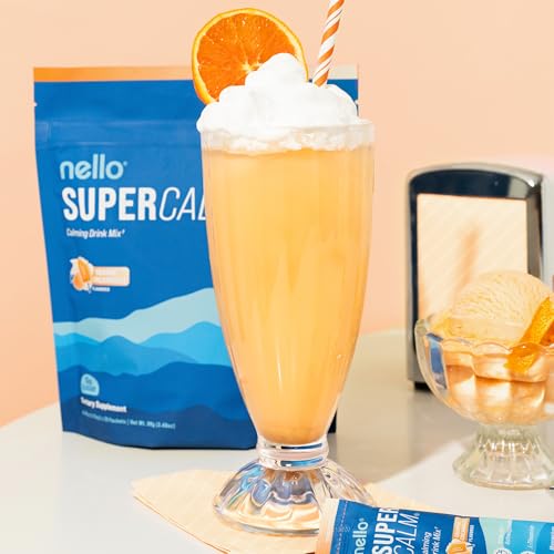 Image of Nello Supercalm Powdered Drink Mix, Cortisol Reducer* and Sleep Aid Supplement, L Theanine, Ksm-66 Ashwagandha, Magnesium Glycinate, Vitamin D 3, No Sugar, Non GMO, On The Go, 20 Ct, Orange Creamsicle