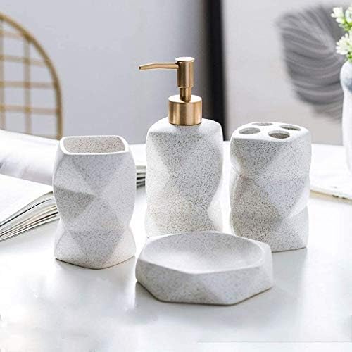 Bathroom Simple Ceramic Set Nordic Wash 4/5/6 Pieces Soap Dish Toothbrush Holder Toothbrush Holder Tray (Color : Blue Size : 4 Piece Set) (White 4 piece set) image 3