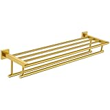 Angle Simple Towel Rack for Bathroom, SUS 304 Stainless Steel Hand Towel Holder with Shelf, Brushed Dark Gold, 27.56 Inches