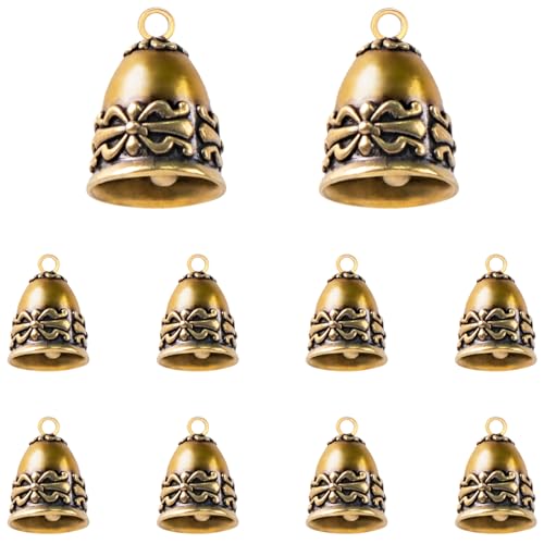 10 PCS Small Bells Vintage Brass Hanging Bells, Pendant Copper Bell for Home Decorations, Wind Chimes Craft Bells for Door, Crafting Keychain (Brass Color)