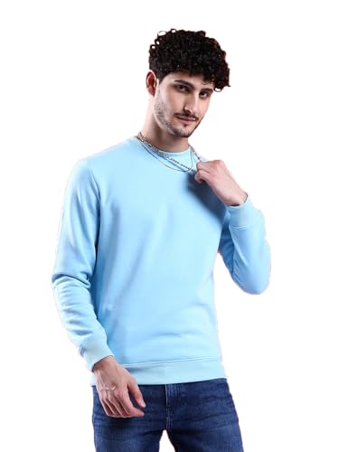 Image of The Indian Garage Co Blue Regular Fit Solid Overhead Crewneck Sweatshirt