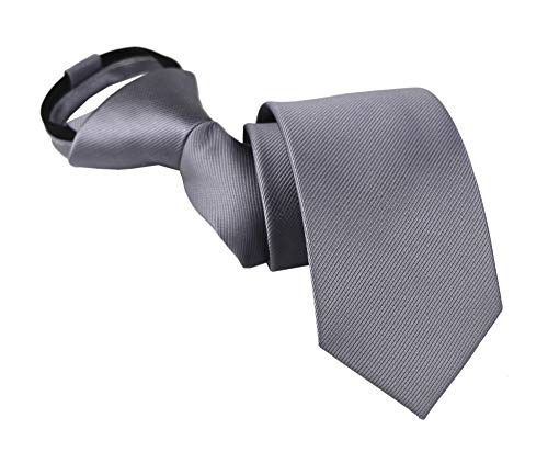 Elfeves Zipper Tie for Big Boys Mens Wedding Solid Color Designer Skinny Pre-tied Neckties