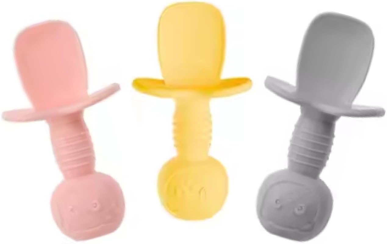 Yummy Baby 3 Pack Baby Spoons, 3 Month+ First Stage Self Feeding Training Toddler Utensils, For Baby Led Weaning,100% Food Grade Silicone and BPA Free (Set 2)