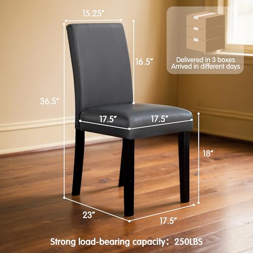 Image of CHUN YI Dining Chairs Set of 6, Faux Leather Dining Room Chairs, Upholstered Modern Kitchen Parsons Chairs for Dining Room with Sturdy Wood Legs, Grey (Only Chairs)
