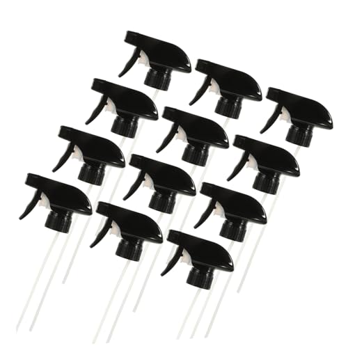 SHINEOFI 12 piezas Boquilla Spray Resistente Ácido y Álcali Cabezal Presionable para Pulverizador Botella Limpieza y Riego Plantas Ergonómico y Reutilizable Color Negro