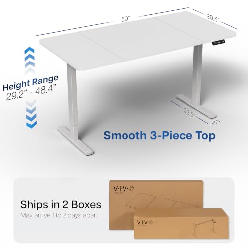 Image of VIVO White 60 x 30 in Standing Desk, DESK-KIT-1G6W-30 | Electric, Holds 220 lbs, Sit Stand, Height Adjustable, Extra Deep Table Top, Memory Presets, 1B Series, Gray Frame