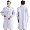 CoatCool Camice Laboratorio Donna Uomo, Cotone Camice Medico Bianco, Medico Cappotto Camice da Lavoro Maniche Lunghe Camice Bianco da Laboratorio Chimico Camici per Infermiera Studente Cosplay, L