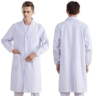 CoatCool Camice Laboratorio Donna Uomo, Cotone Camice Medico Bianco, Medico Cappotto Camice da Lavoro Maniche Lunghe Camice Bianco da Laboratorio Chimico Camici per Infermiera Studente Cosplay, L