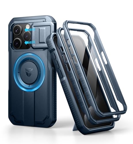 Dexnor iPhone 15 Pro�p �}�O�l�b�g�P�[�X - �X���C�h���J�����J�o�[�������\�L�b�N�X�^���h��������ʕی�t�B�����t�� �ϏՌ� �w�r�[�f���[�e�B �P�[�X(�u���[)