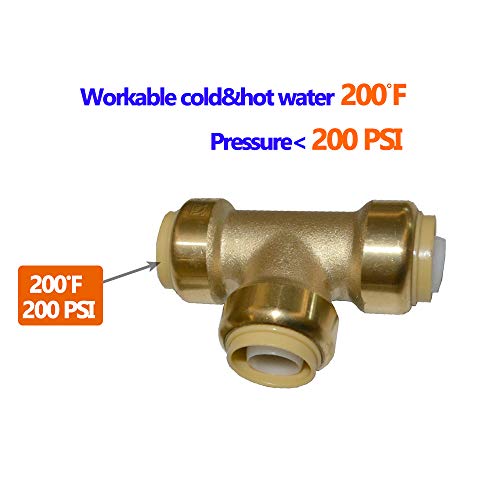 HQMPC 1" Pex fitting Push Fit Plumbing Tee, Push-to-Connect Plumbing Fittings, Brass Pipe Connector T Fittings for Copper, PEX, CPVC, No Pb (2pcs, 1 Inch(1")) by HQMPC - Image 6