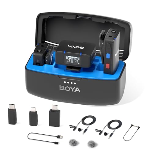 BOYA BOYAMIC Micrófono Lavalier Inalámbrico 10 Horas Larga Duración de la Batería 300M Distancia de Transmisión Ampliamente Compatible con iPhone, Teléfonos Android, Cámaras, Adecuado para
