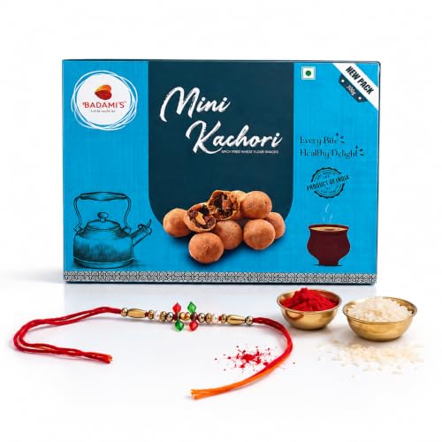 Image of Badami's Mini Kachori 300g with Complimentary Rakhi | Sweet & Spicy Stuffed Rajasthani Snack | Dry Fruit Filled Khasta Kachori | Authentic Indian Namkeen | Raksha Bandhan Gift Pack | Festive Snack Hamper