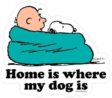CafePress Snoopy Home is Where My Dog is Small Die Cut Sti Small Die Cut Sticker, 3"x4" Matte Finish