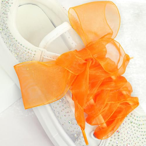 Booyckiy Ribbon Shoe Laces for Women, 4cm Wide Fashion Sheer Tulle Shoelaces for Sneakers2