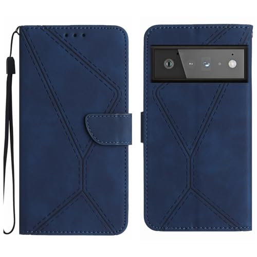 Rfvzubemok Compatible with Google Pixel 6 Pro 5G Case,Compatible with Google Pixel 6 Pro 5G Kickstand Flip Card Slot Magnetic Closure Phone Cover Blue