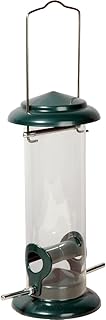 dobar® 11516 Kompakte Vogelfuttersäule mit Anflugstangen - Wildvogelfutterspender für Sämereien - Vogelfutterstation Metall - Futterspender in Garten/Terrasse/Balkon - Ø 9,5 x 23 cm - Grün product image