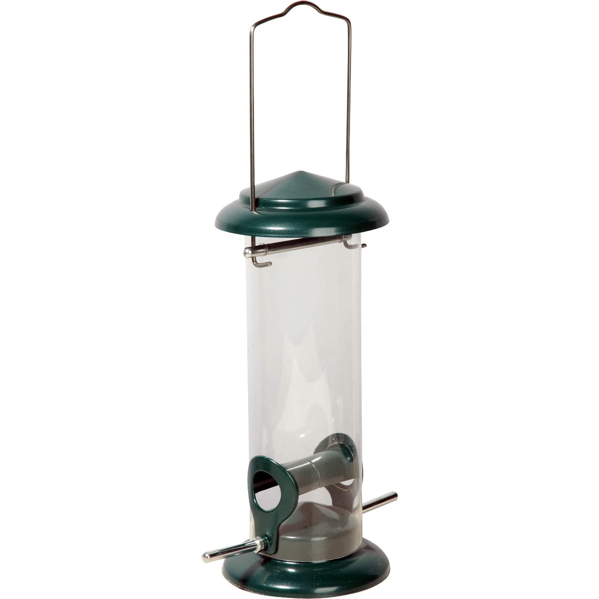 dobar® 11516 Compact Bird Feeder with Landing Poles - Wild Bird Feeder for Seeds - Metal Bird Feeder in Garden/Patio/Balcony - Diameter 9.5 x 23 cm - Green