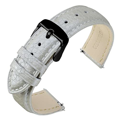 Image of ANNEFIT Watch Band 22mm, Quick Release Textured Padded Leather Straps with Black Buckle for Men and Women (Silver)