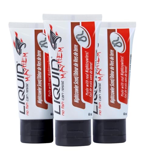 Liquid Mayhem Nightcrawler Fish Attractant Gel 60 ml / 2 oz · 60 Uses 3-Pack – Real Nightcrawler Bait & Aminos | UV-Enhanced Long-Lasting Gel – All Lure Types