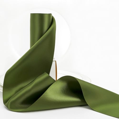 HUIHUANG Moss Green Satin Ribbon - 4 inch Wide Double Face Thick 10 Yards/Roll for Wedding Party Supplies Chair Cake Decor Large Bows Flower Bouquet Sewing Crafts