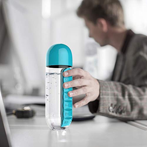 BSTiltion Pill Box Organizer met waterfles 600ml, 2 in 1 draagbare pillendoosjes 7 dag 1 keer per dag, pillendoosopslag… - Image 7