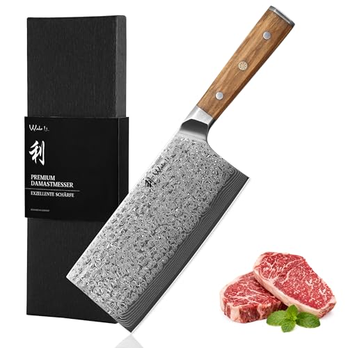 Wakoli Oribu Chai Dao Chinesisches Kochmesser 18 cm Klinge | aus 67 Lagen Damaststahl mit VG-10-Kern | Ergonomischer Olivenholzgriff | für Fleisch & Gemüse | in Geschenkbox für Hobby- & Profiköche