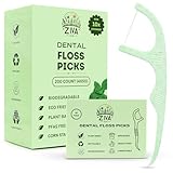 Ziva Eco Improved Biodegradable Dental Floss Picks – 200 Count | Unbreakable Corn Starch Flossers | PFAS-Free | Plant-Based | Shred-Resistant | Mint | for Adults & Kids