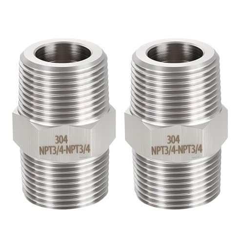METALLIXITY 2PCS 3/4" MNPT x 3/4" MNPT Thread SUS304 Hex Nipple Adapter