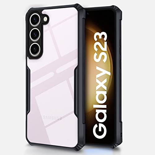 Image of Pikkme Samsung Galaxy S23 5G Back Cover | Crystal Clear Transparent Back | Ultra Hybrid | Full Camera Protection | Raised Edge | Bumper Back Case (Black)