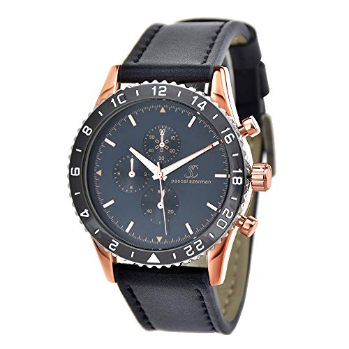 Montre en cuir noir pour homme au design sobre et finitions haut de gamme ajustables