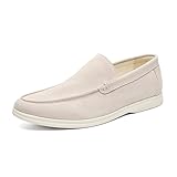 Santimon Men's Suede Loafers Slip-On Casual Shoes Soft Flat Sole Comfortable Driving Office Shoe Beige 11 US