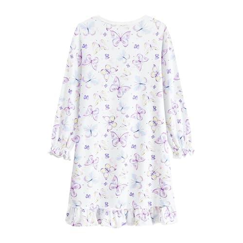 Little Hand Girls Long Sleeve Nightgowns Toddler Cotton Dino Butterfly Sleepwear Princess Cat Nightdress for Girl 2-9 Years3