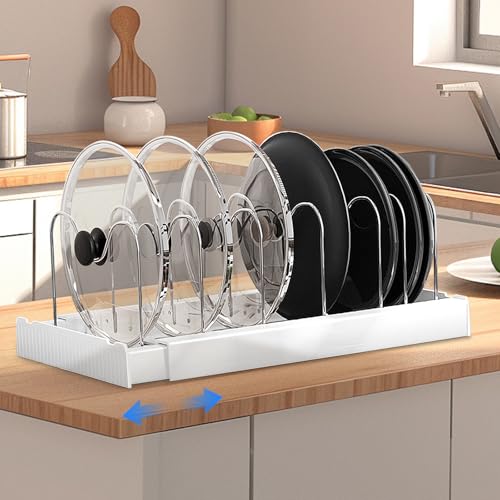 Scricor White Expandable Pan Organizer for Cabinet and...