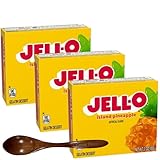 Jell-O Gelatin Dessert Mix - 3 oz Boxes (Pack of 3) - With Candy Freezer Wooden Spoon (Island Pineapple) - Wooden Spoon