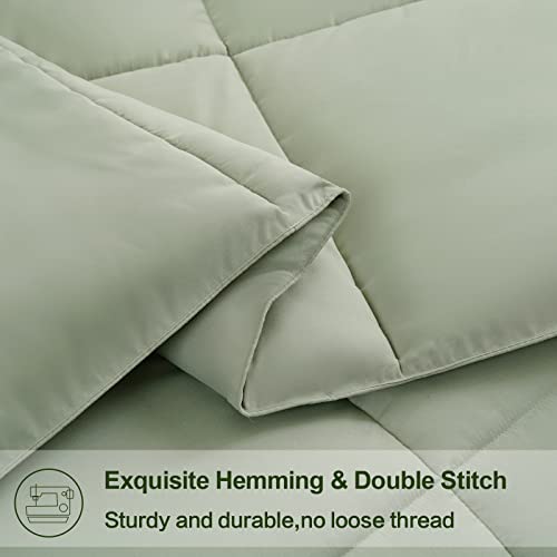 EASELAND Full Size Down Alternative Comforter - Quilted Duvet Insert for All Seasons, Soft Lightweight with Corner Tabs, Summer Winter Warm Bedding, Sage Green 82×86 Inches