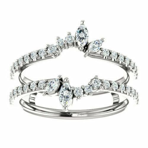 Women's 1 Ct Marquise Cut Diamond 14K White Gold Over 925 Sterling Silver Leaf Design Enhancer Guard Wrap Engagement Ring3