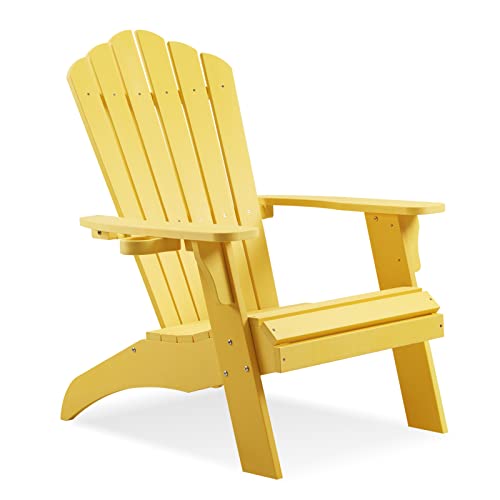 Psilvam Adirondack Chair, Oversized Poly Lumber Fire Pit Chair With Cup Holder, 350Lbs Support Patio Chairs For Garden, Weather Resistant Outdoors Seating, Relaxing Gift For Father & Mother (Yellow) #TOP5