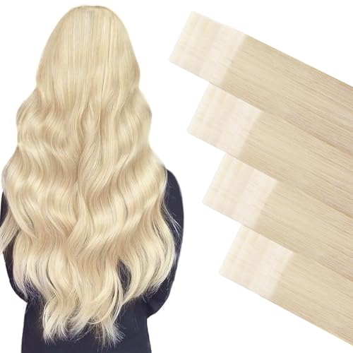 ABH AMAZINGBEAUTY HAIR Invisi Edge Tape in Hair Extensions Real Human Hair, Seamless Injected Hand-Tied Virgin Human Hair Pro Quality Tape ins 20PCS 50G/Pack, Platinum Blonde #60 22Inch