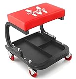 MaxWorks Mechanics Roller Seat - Heavy Duty 250 lb Capacity Rolling Creeper Stool with Padded Seat & 3-Section Tool Tray for Garage & Auto Repair (50875)