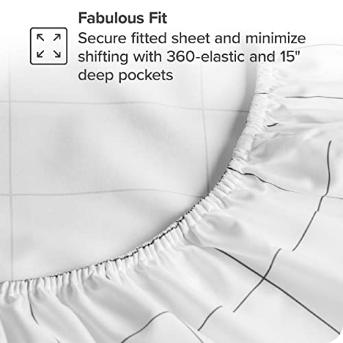 Bare Home King Sheet Set - Luxury 1800 Ultra-Soft Microfiber King Bed Sheets - Double Brushed - Deep Pockets - Easy Fit - 4 Piece Set - Bedding Sheets & Pillowcases (King, Grid - White/Grey) #TOP5