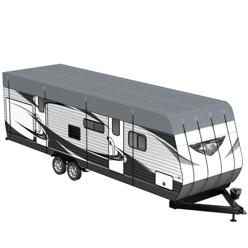Heavy Duty RV Roof Cover - Waterproof Top Tarp Roof Only for Travel Trailer, 5th Wheel, Truck Camper & Class A B C Motorhome, Winter UV Snow Weather Protection, Gray, 24.6 x 12.5ft
