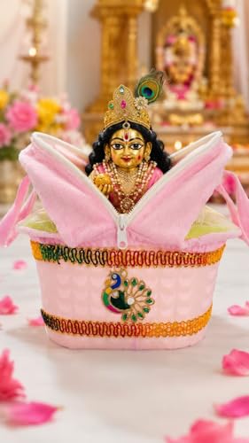 Image of Laddu Gopal, Thakur ji Net Cary Basket /Daily Uses /Tokri with Suitable Handle for Travelling laddu Gopal relex velvet cushion for 0 to 6 number gopal ji