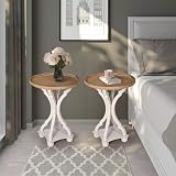 OneSpruce Farmhouse End Tables Living Room Set of 2, Round Side Tables Bedroom Set of 2, Wood Accent Table with Wood Pedestal, Vintage & Rustic, Distressed White