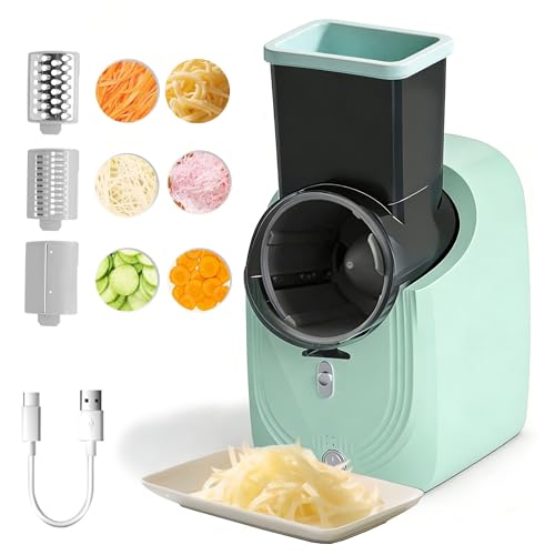 SL Euthtion Cordless Electric Vegetable Slicer Chopper & Cheese Grater - Rechargeable Portable Salad Maker, Battery-Powered Electric Food Slicer for Home Kitchen Cucumber Carrots Cabbage