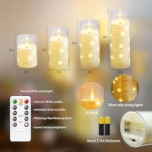 Fo32won Flameless Candles Battery Operated Flickering with Remote Timer 6 Pack Ivory LED Battery Candles Embedded Fairy String Lights Ambiance Lighting Pillar 3 x 456688 in