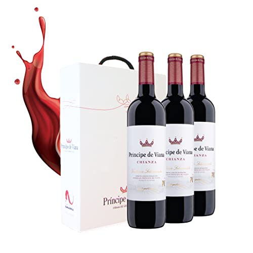 Príncipe de Viana - Vino Tinto Crianza - Estuche de 3 Botellas x 750 ml - D.O. Navarra - Cabernet Sauvignon, Tempranillo y Merlot - 12 Meses en Barrica de Roble