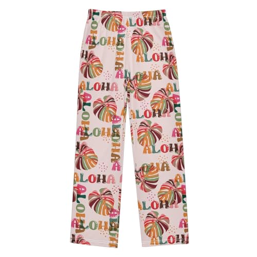Aloha Colorful Palm Leaf Boys Long Pants Soft Trousers Elastic Waist Kids Lounge Bottoms with Pockets S-XL