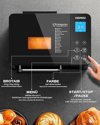 Bild 2 - Premium 710W Konvektions-Brotbackautomat mit Gesundem Keramik-Backform, 17-in-1 Edelstahl Brotmaschine, Automatischem Nuss-Dispenser, Dualen Temperatursensoren, Touchpanel aus Sicherheitsglas