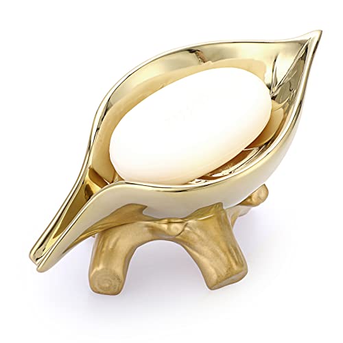 SUMTree Ceramic Soap Holder Self Draining Soap Dish, Elephant Shape Soap Saver Box for Home Bathroom Kitchen Sink Bathtub, Hotel, Restaurant to Keep Soap Dry, Gold